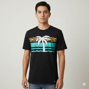 Blvd Supply Men's Black Palm Tree Graphic Short Sleeve Crewneck T-Shirt Medium🐈